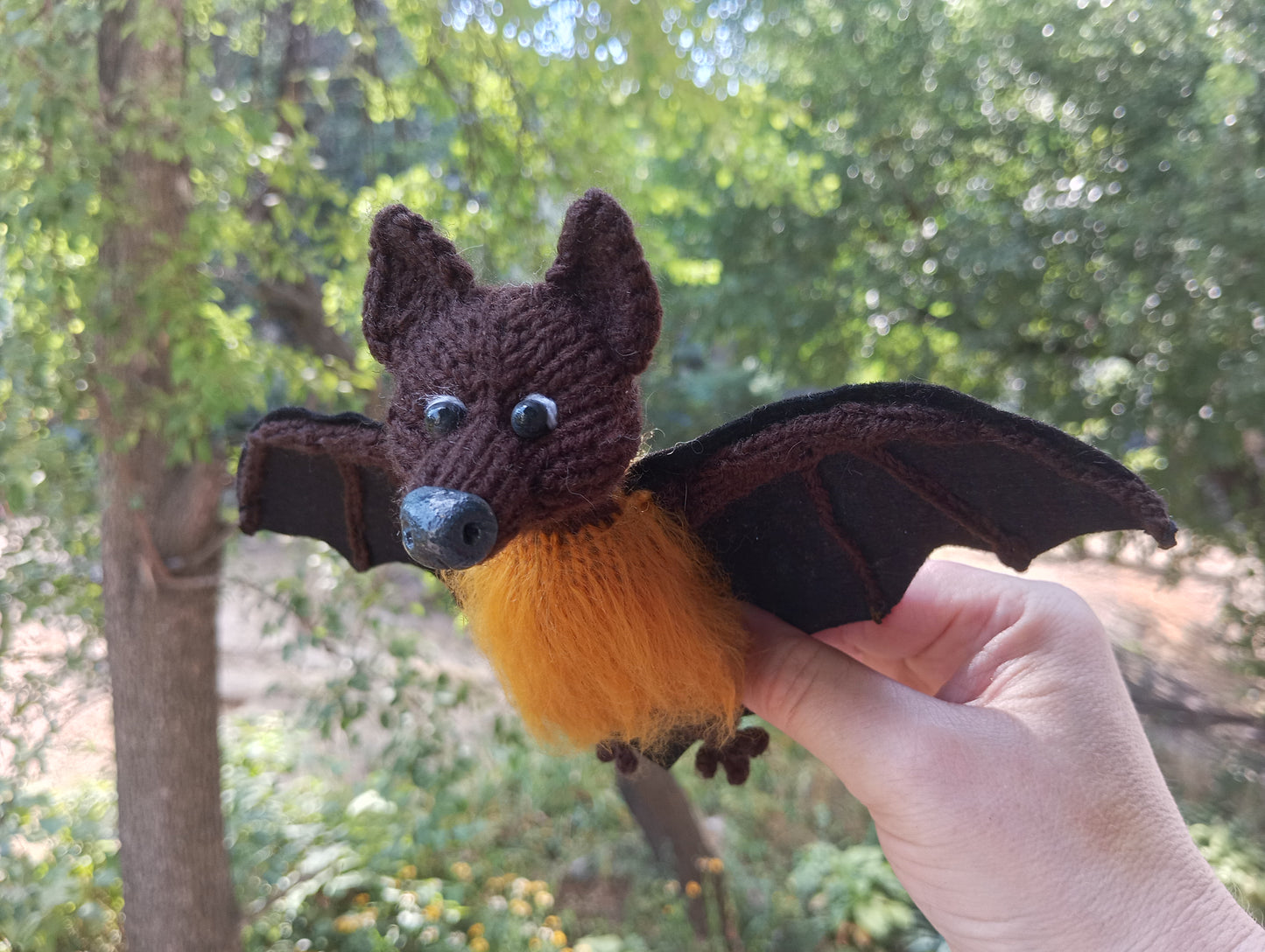 Black Bat plush knitted bat toy handmade