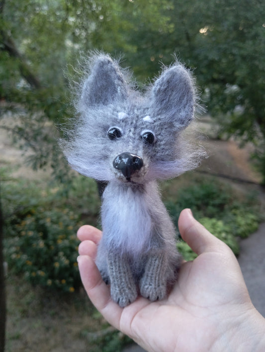 Little Plush Wolf figurine, Crochet Wolf Toy, Stuffed Soft Toy