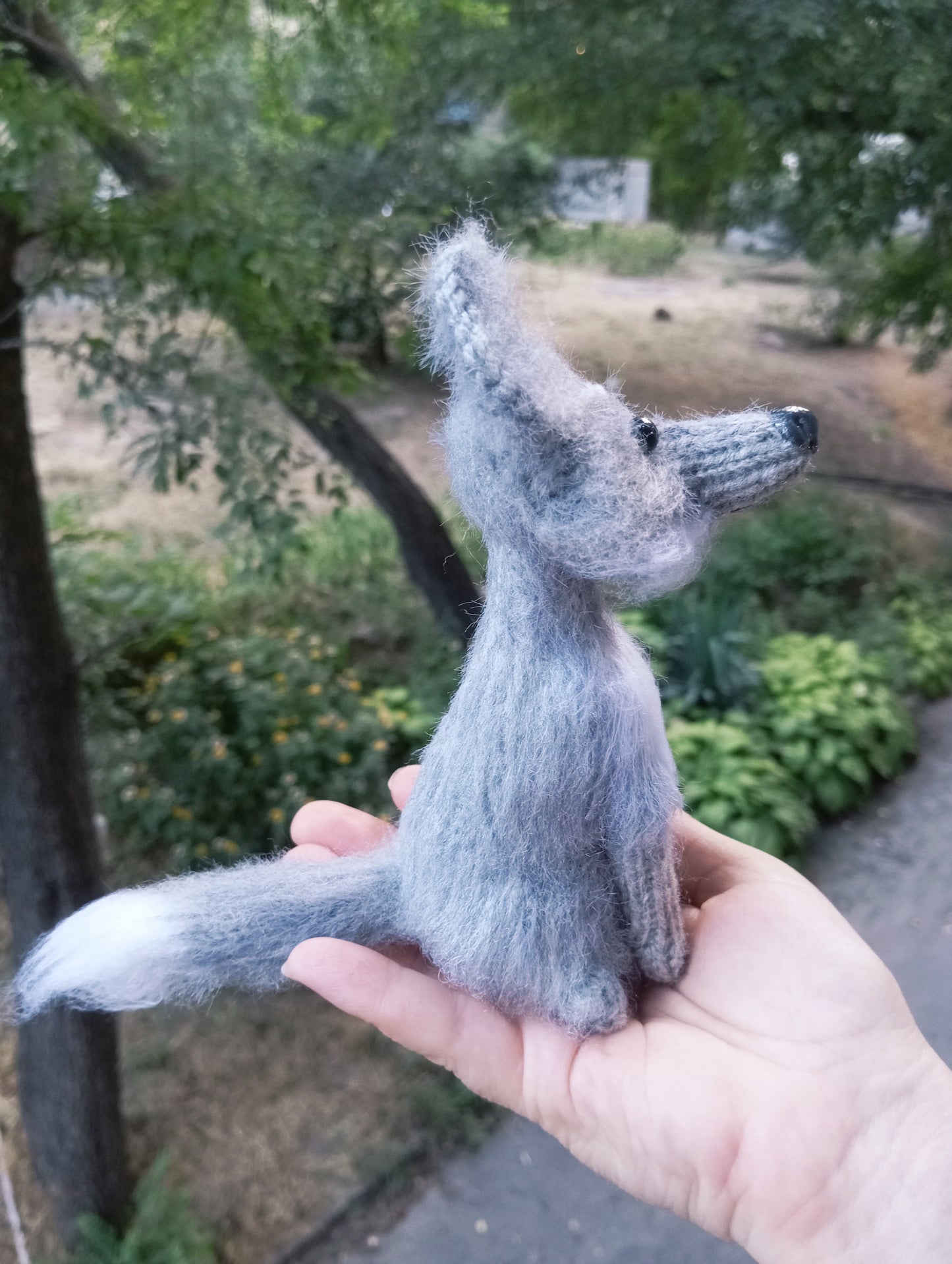 Little Plush Wolf figurine, Crochet Wolf Toy, Stuffed Soft Toy