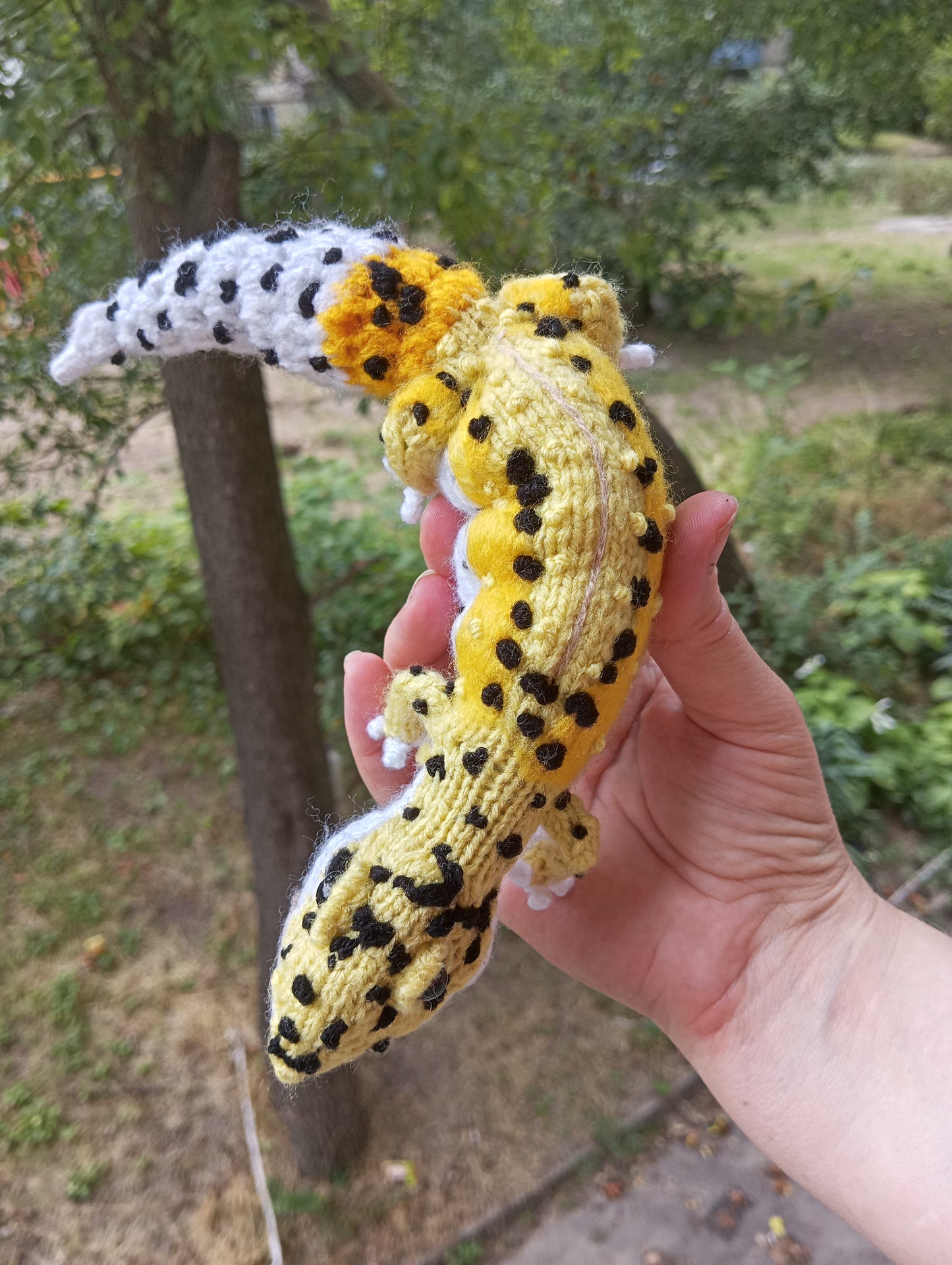 Plush Leopard Gecko Figurine, Cute Knitted Plush Gecko