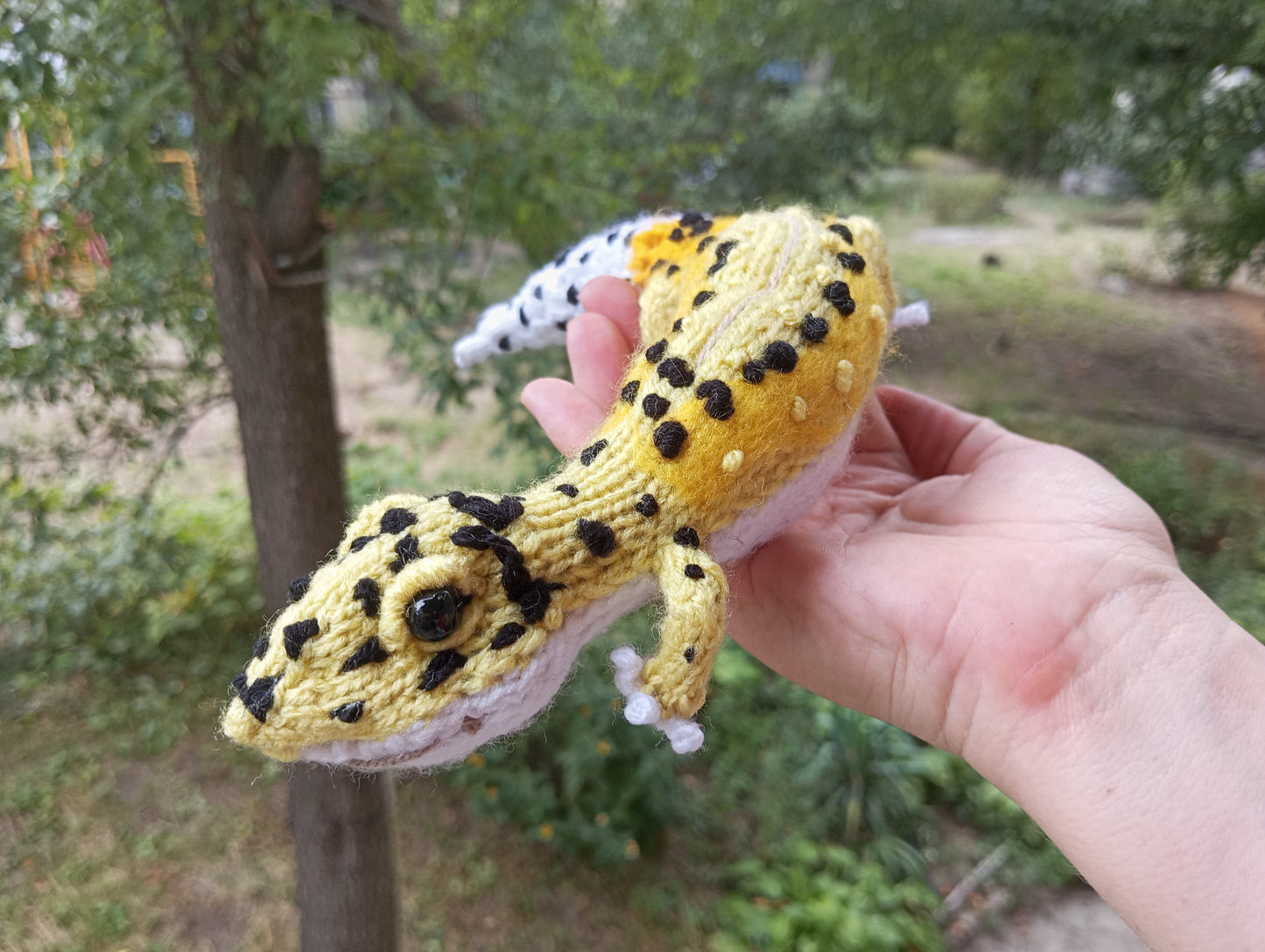 Plush Leopard Gecko Figurine, Cute Knitted Plush Gecko