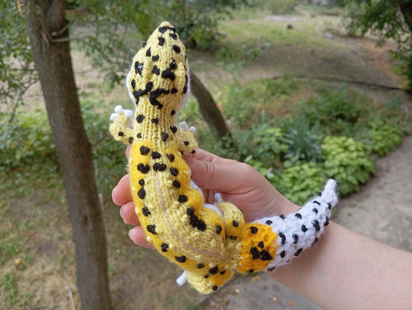 Plush Leopard Gecko Figurine, Cute Knitted Plush Gecko