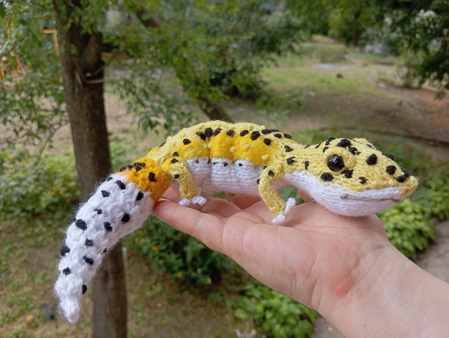 Plush Leopard Gecko Figurine, Cute Knitted Plush Gecko