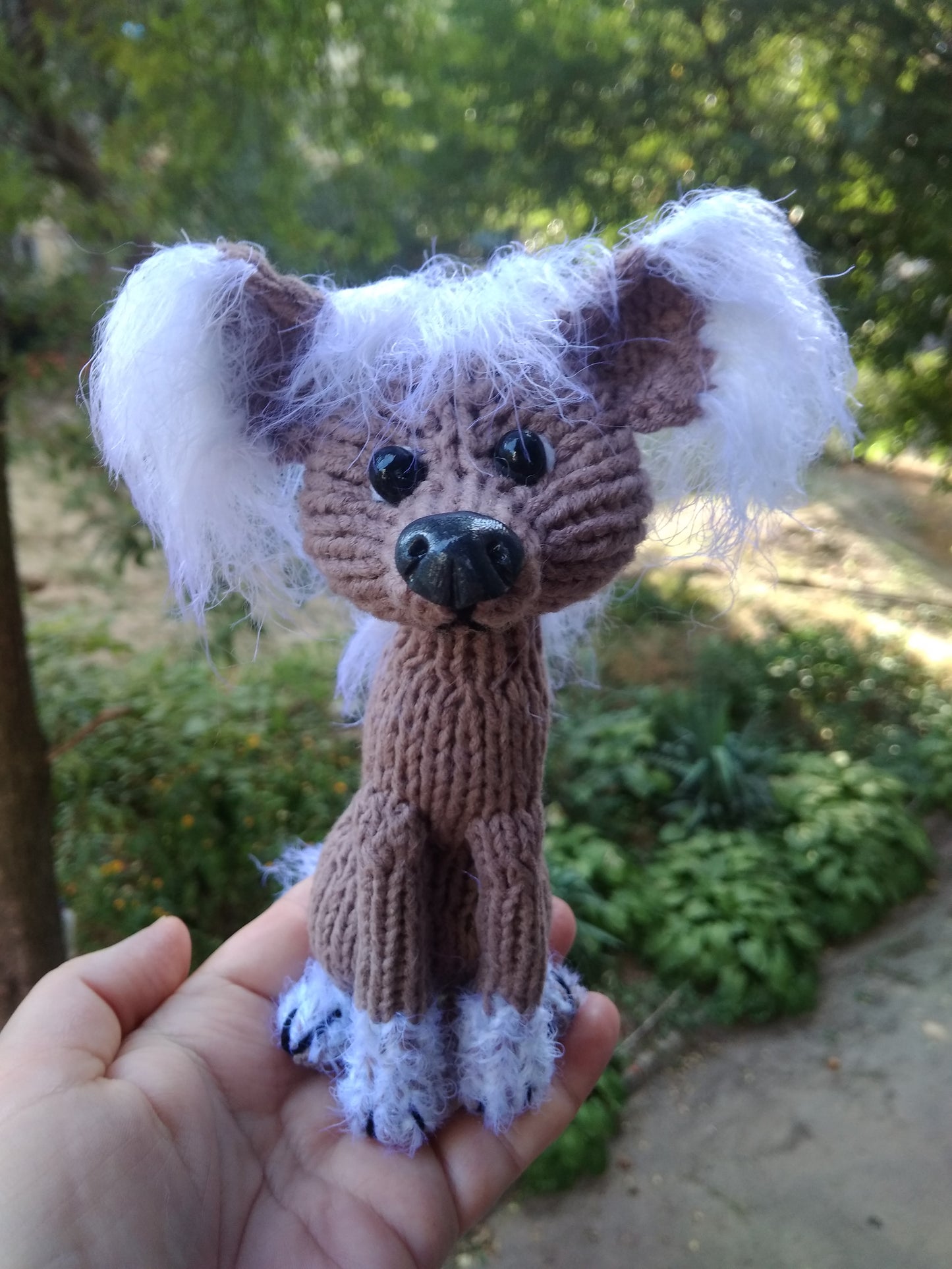 Knitted Plush dog figurine, Plush Crested Dog, Crochet Crested Dog Toy, Amigurumi Crested Dog