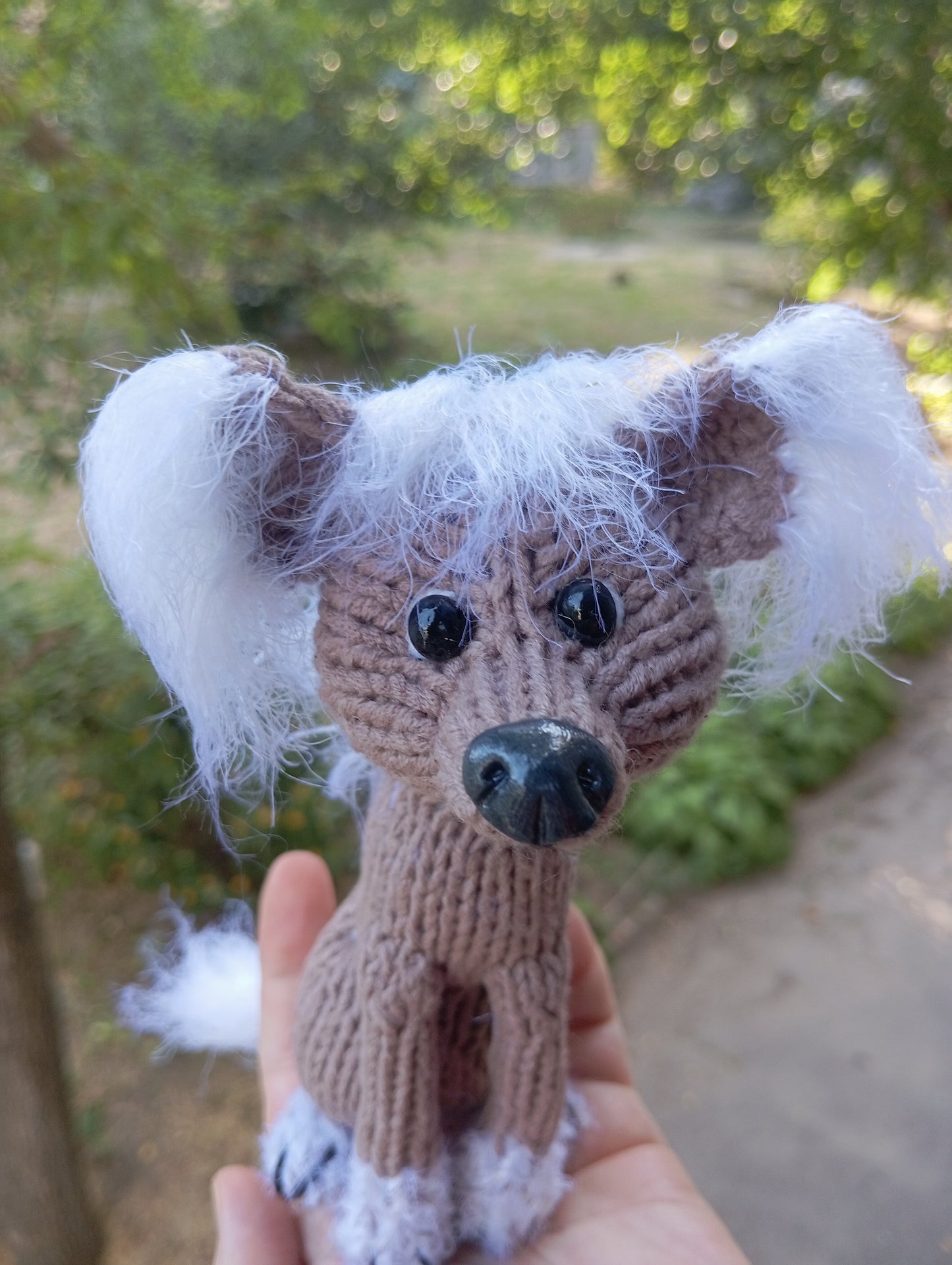 Knitted Plush dog figurine, Plush Crested Dog, Crochet Crested Dog Toy, Amigurumi Crested Dog