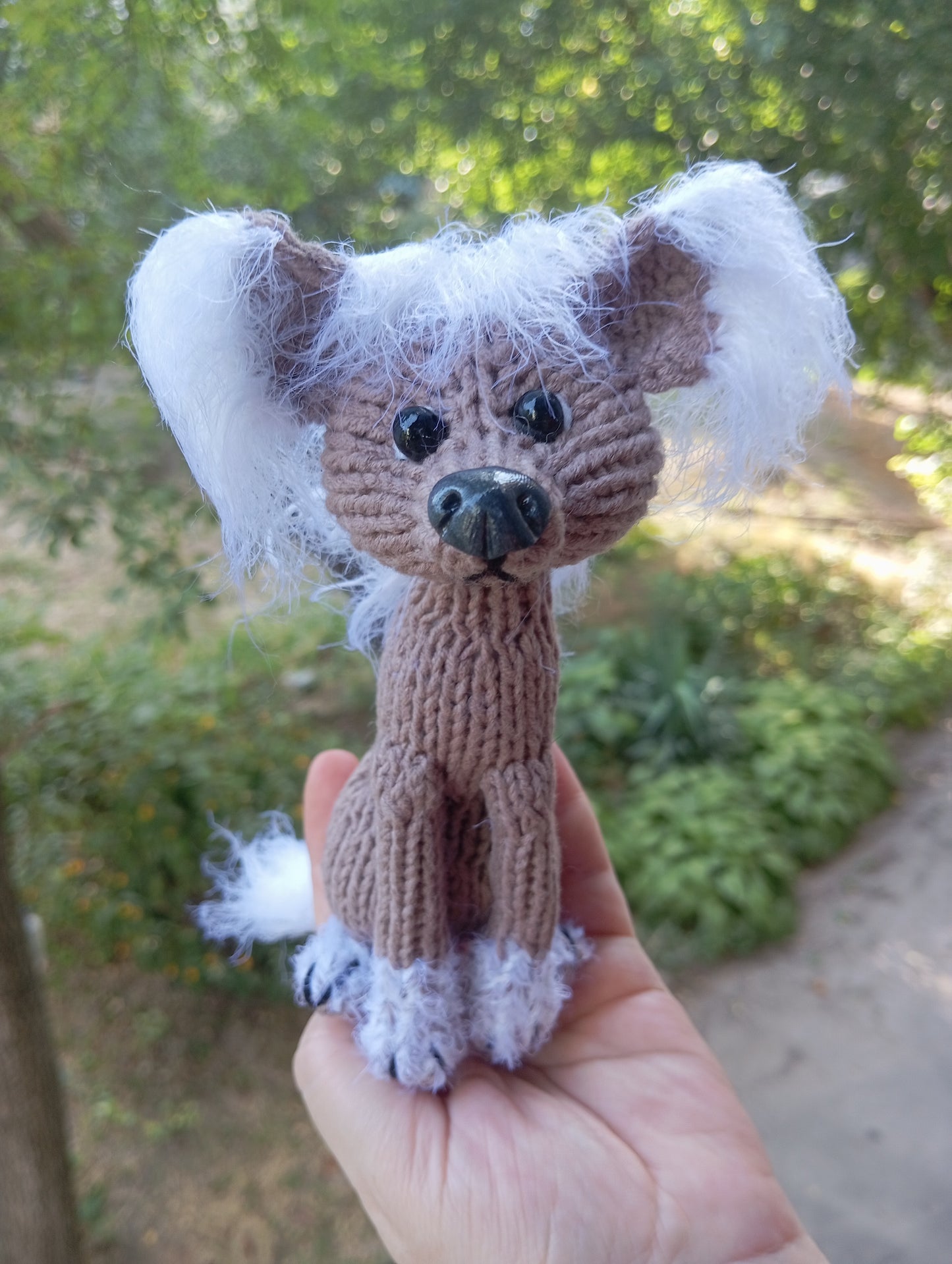 Knitted Plush dog figurine, Plush Crested Dog, Crochet Crested Dog Toy, Amigurumi Crested Dog