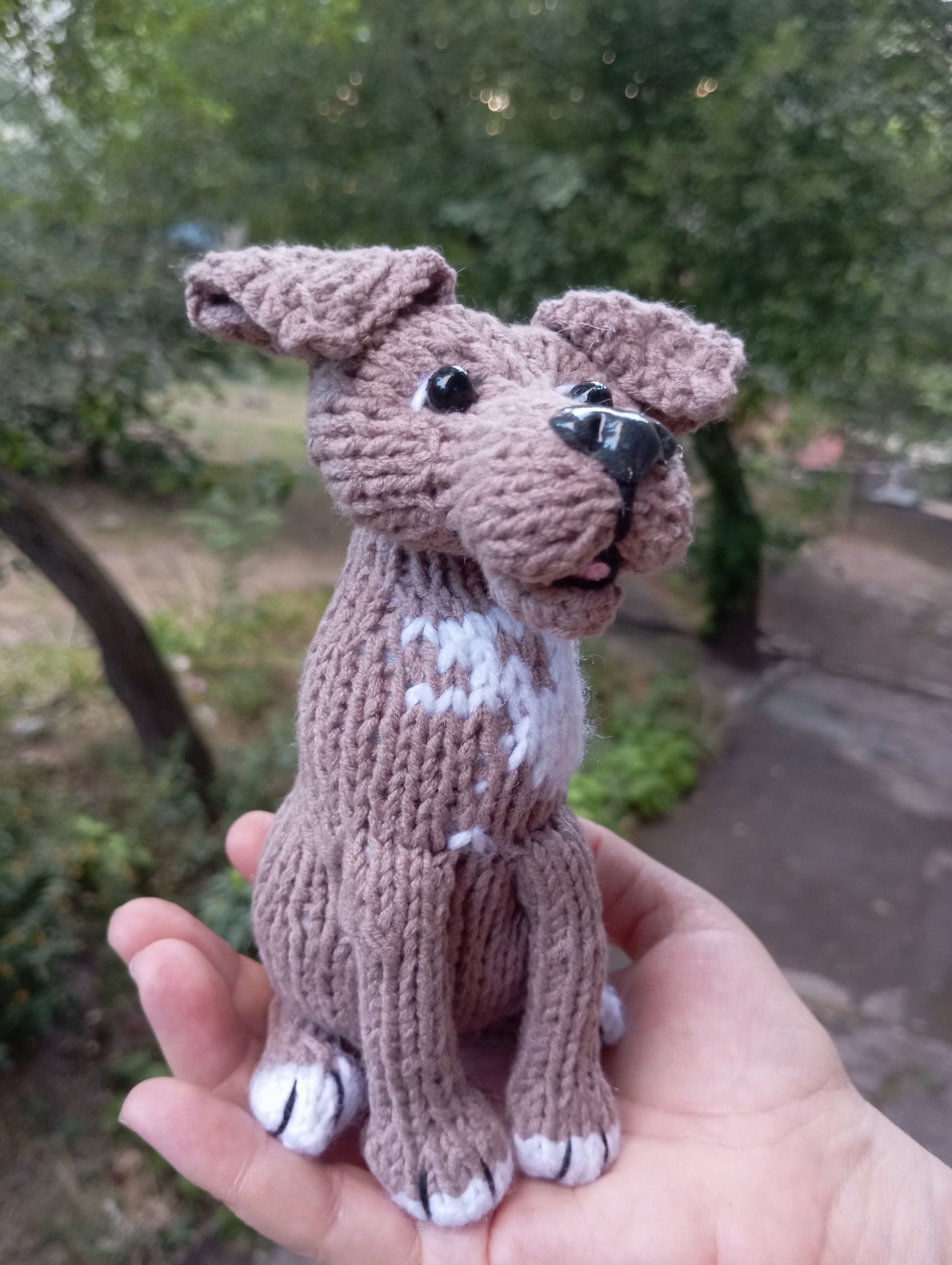 Plush Pitbull dog, Knitted toys dog, Stuffed Dog Pitbull