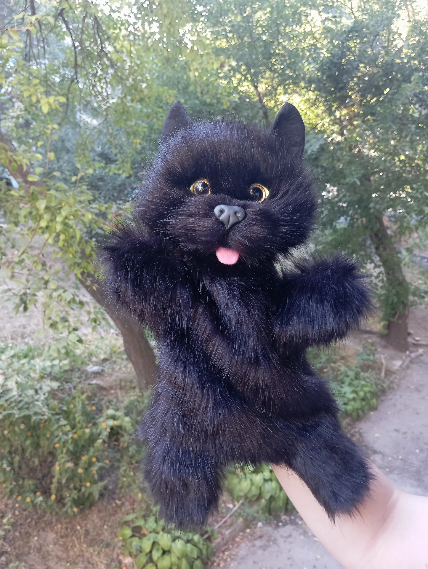 Black cat hand puppet