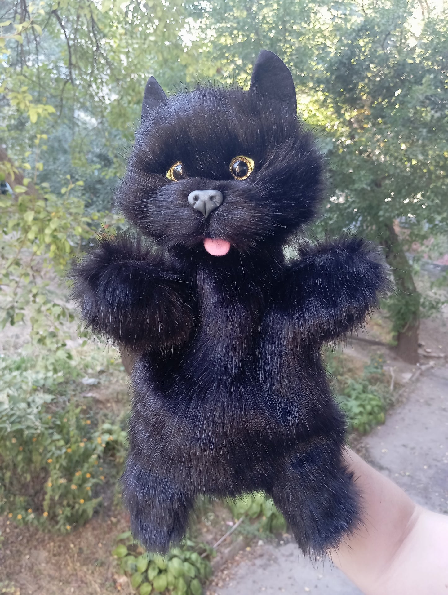 Black cat hand puppet