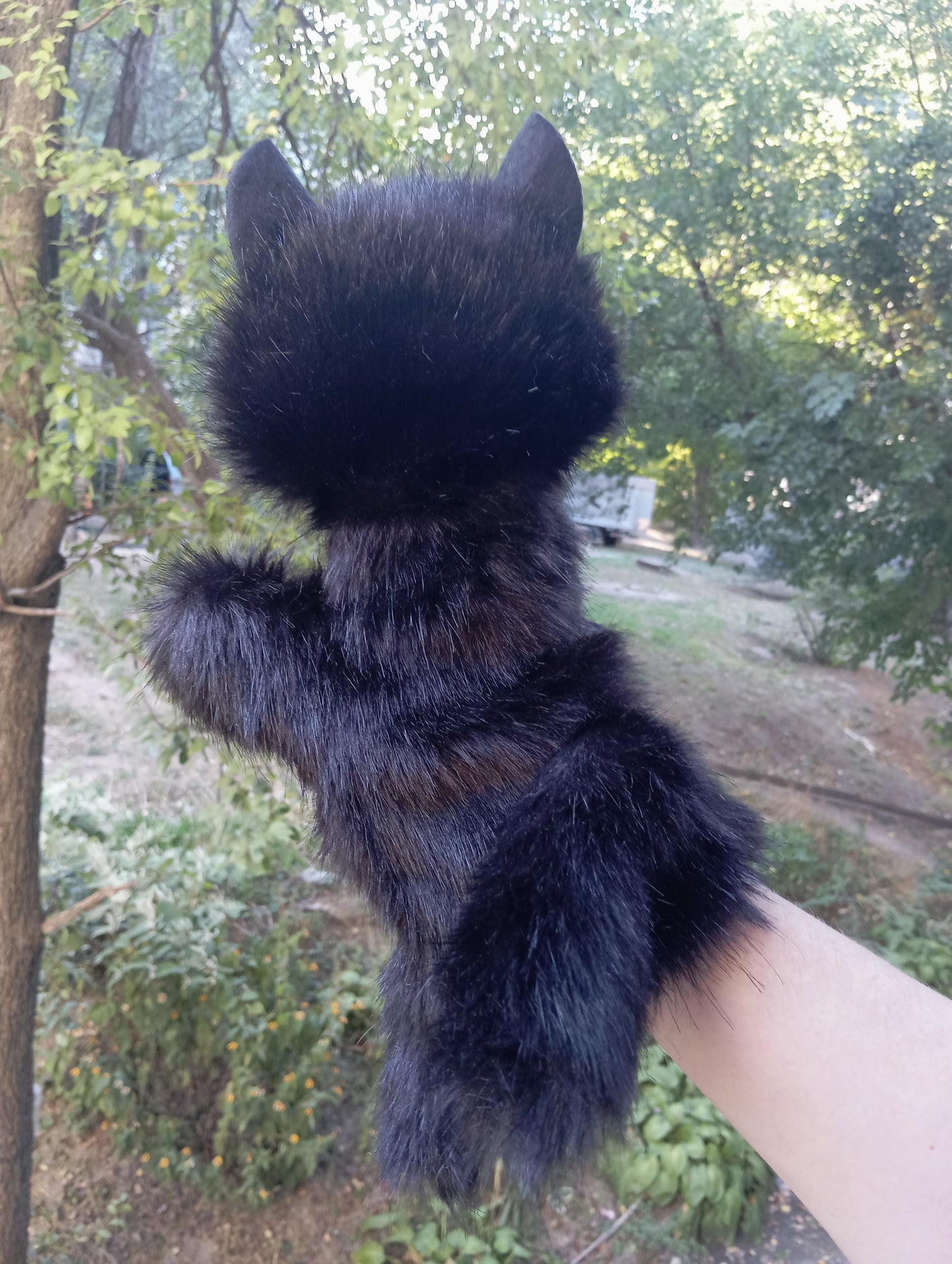 Black cat hand puppet