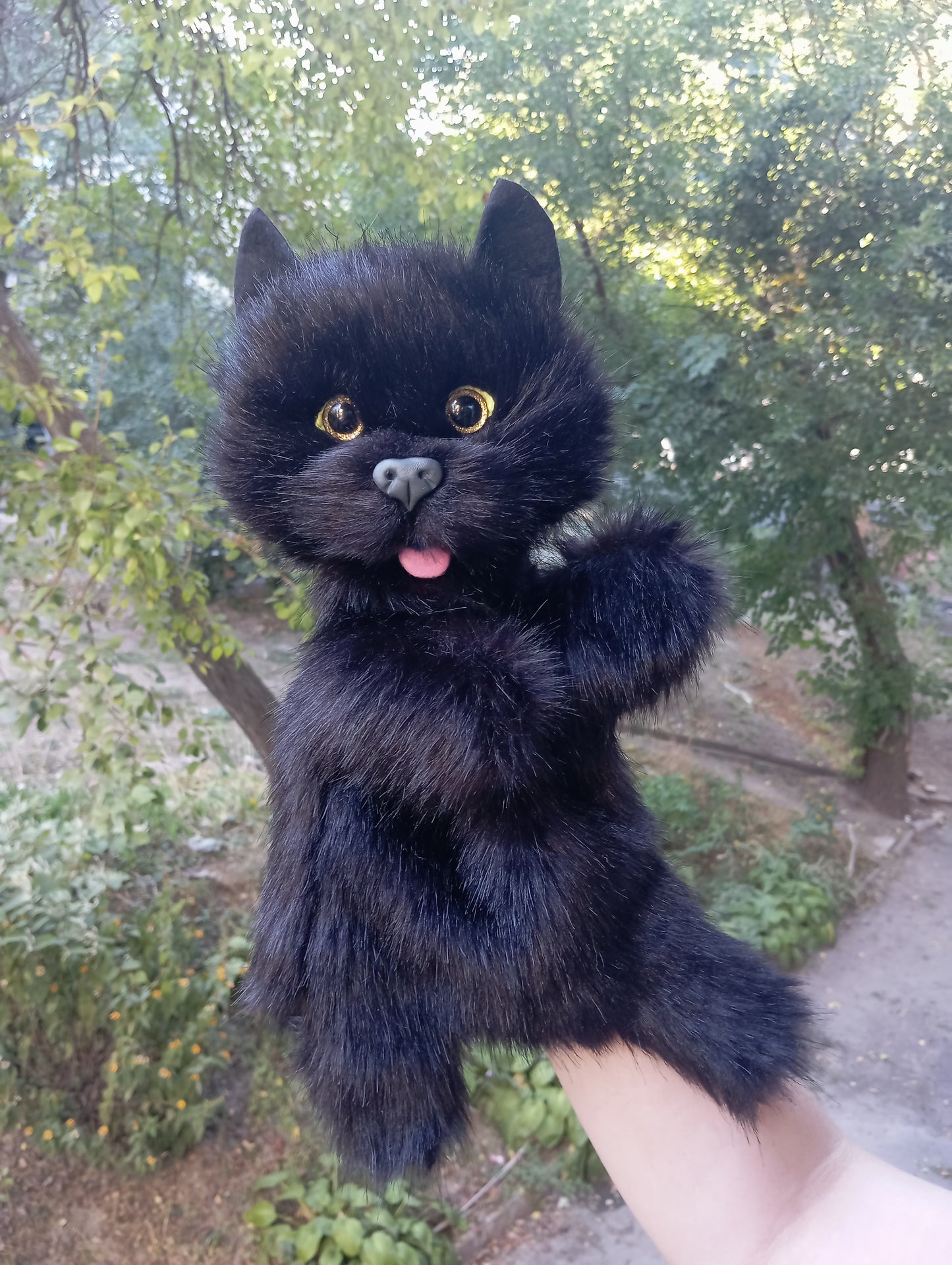 Black cat hand puppet