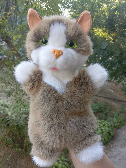 Beige Cat Hand Puppet, Beige cat Hand Puppet, Fluffy Cat hand Puppet, Glove cat, Plush cat