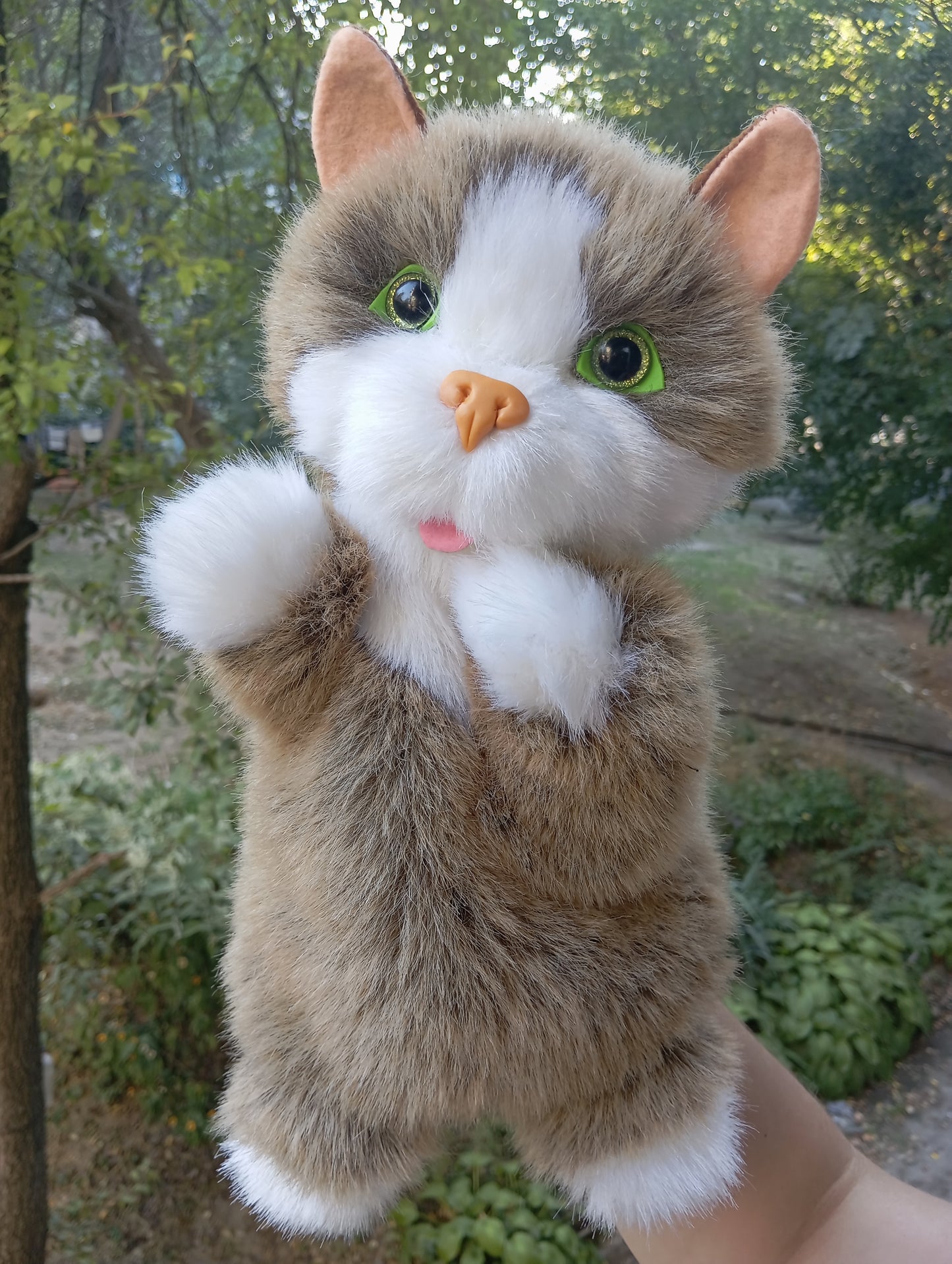 Beige Cat Hand Puppet, Beige cat Hand Puppet, Fluffy Cat hand Puppet, Glove cat, Plush cat