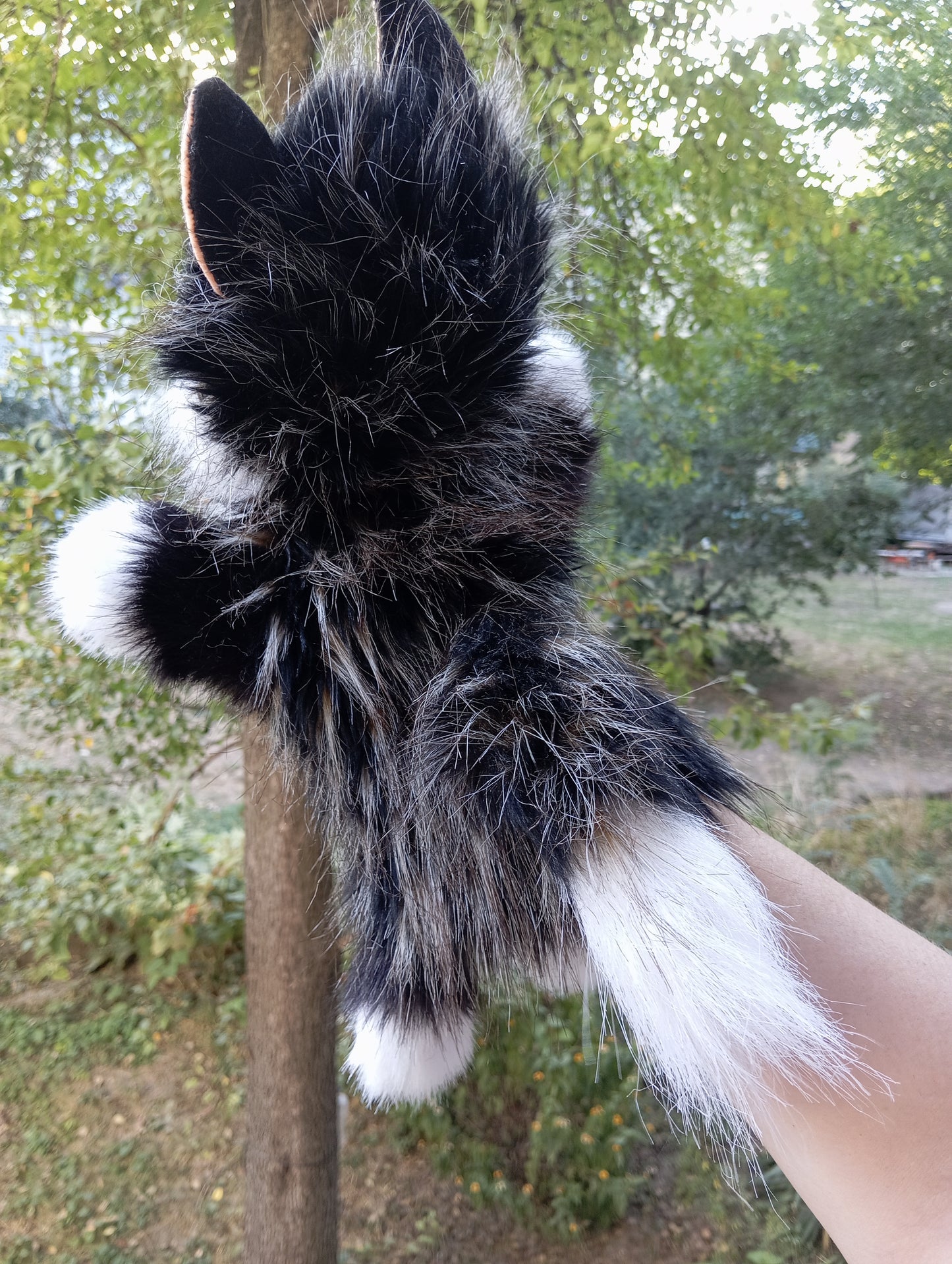 Black and White Cat Hand Puppet, Black cat Hand Puppet, Fluffy Cat hand Puppet, Glove cat, Plush cat