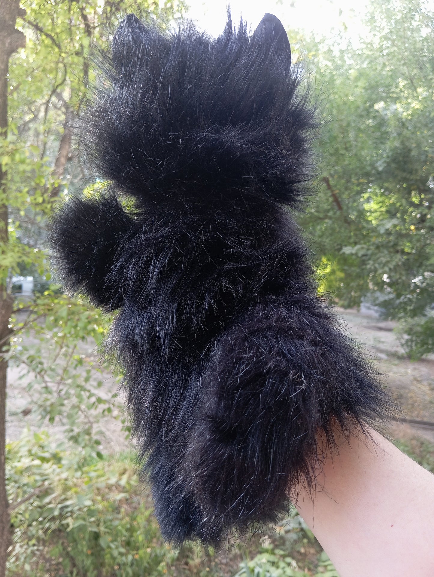 Black Cat Handmade Puppet, Fluffy Cat Hand Puppet, Glove Marionette Cat Plush
