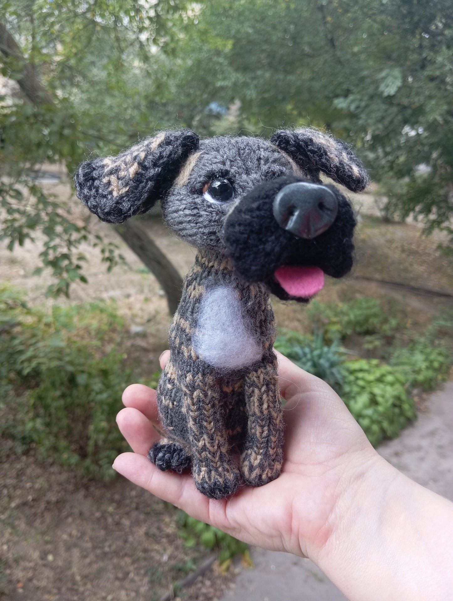 Knitted Plush Pitbull Figurine, Cute Dog Toy