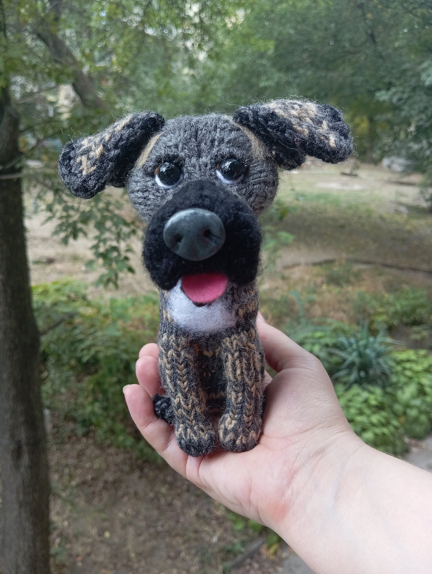 Knitted Plush Pitbull Figurine, Cute Dog Toy