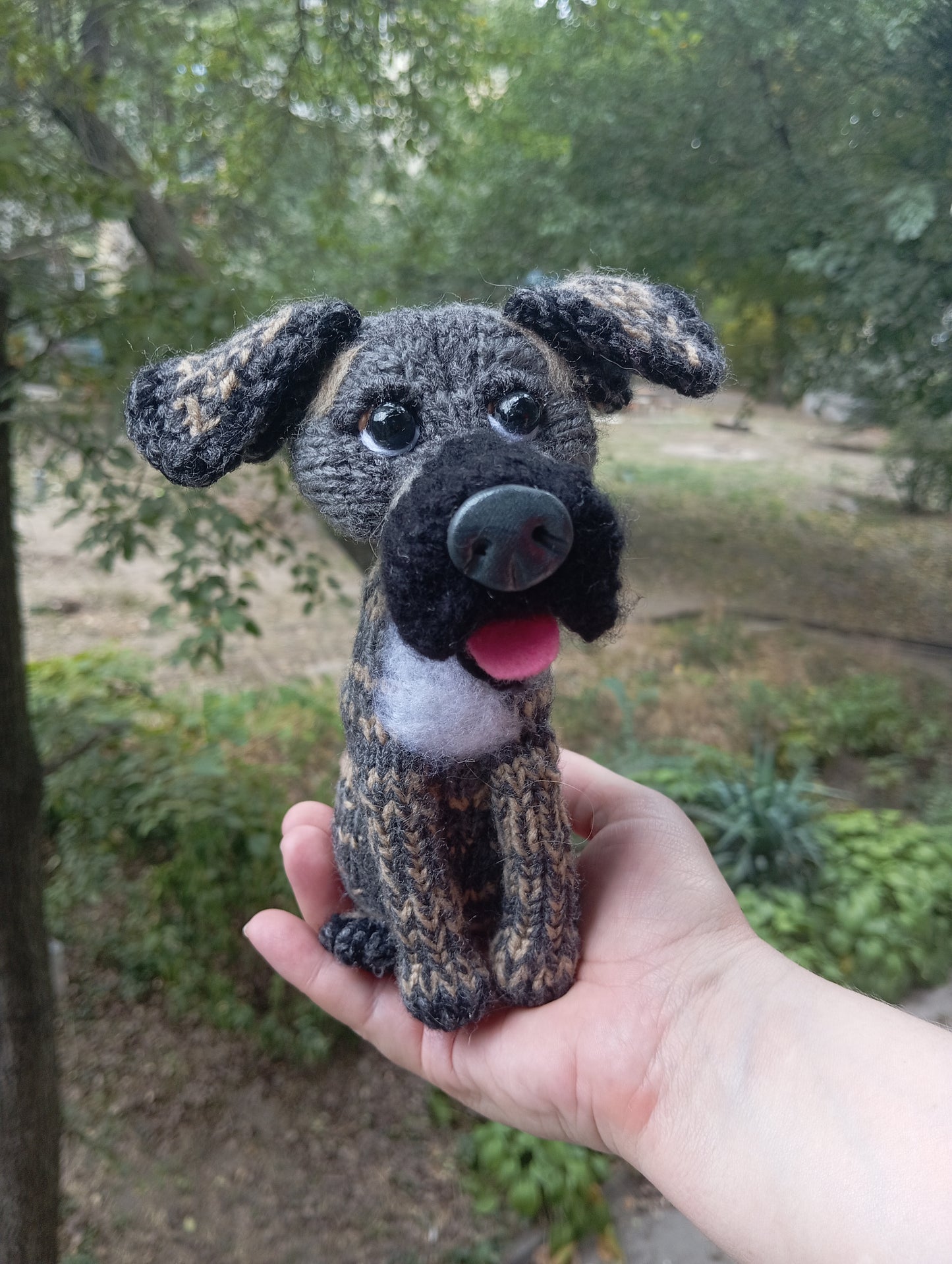 Knitted Plush Pitbull Figurine, Cute Dog Toy