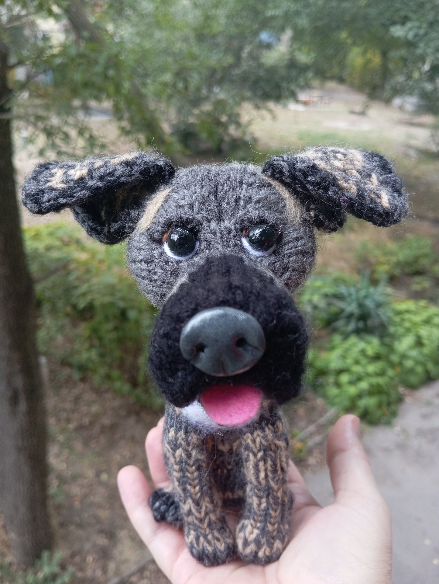 Knitted Plush Pitbull Figurine, Cute Dog Toy