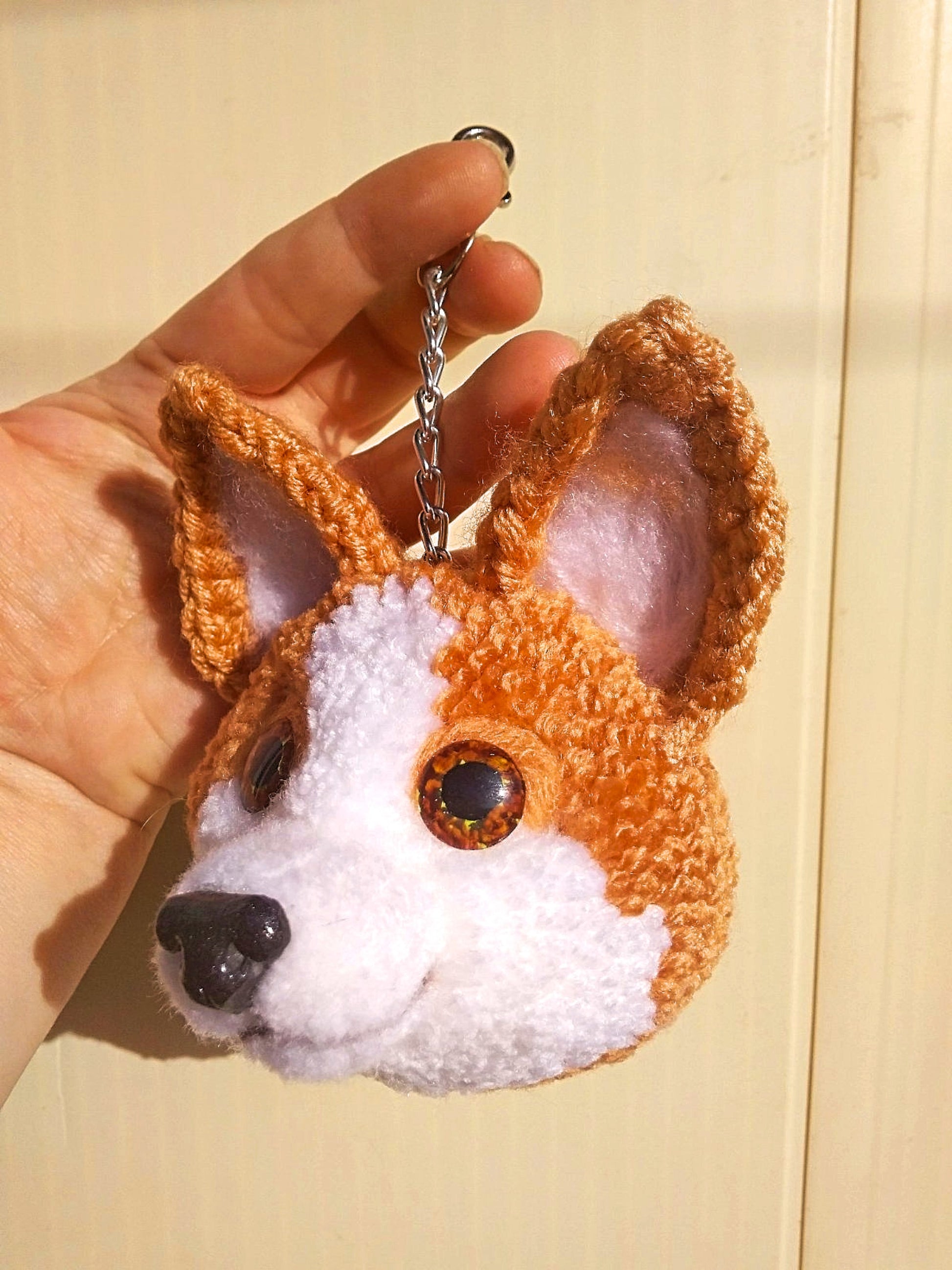 Plush beige dog keychain for backpack and more