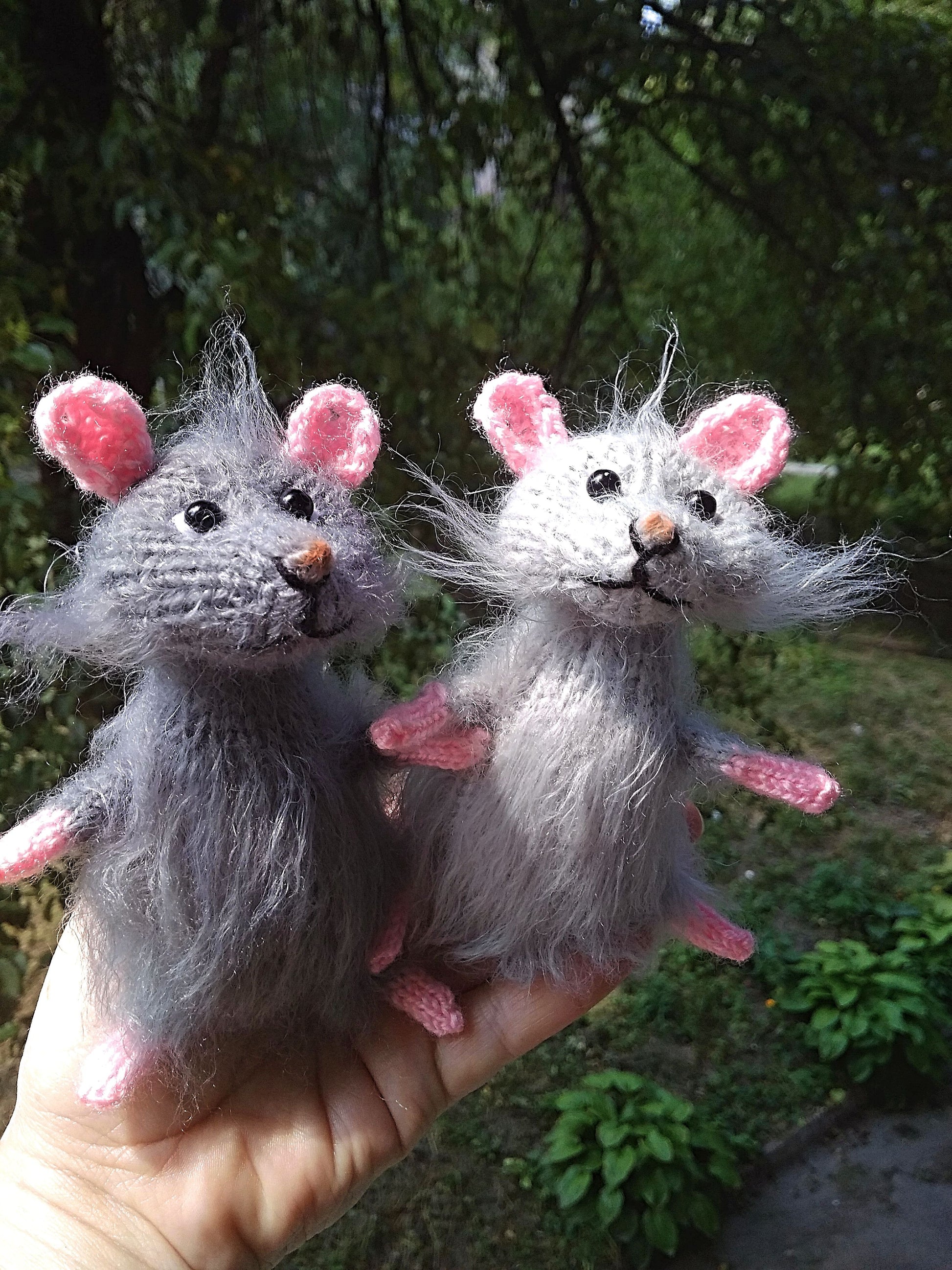 Two Cute stuffed mouse plush, white and grey mices