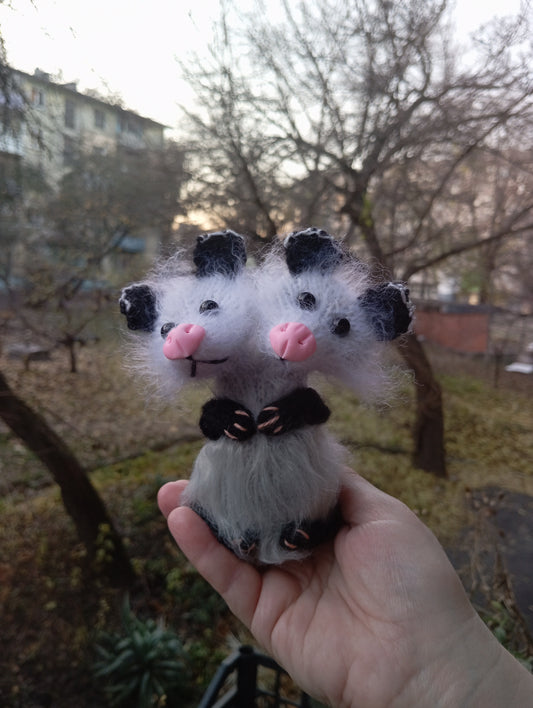 Two headed Knitted possum Plushie, Unique Surreal Possum Monster