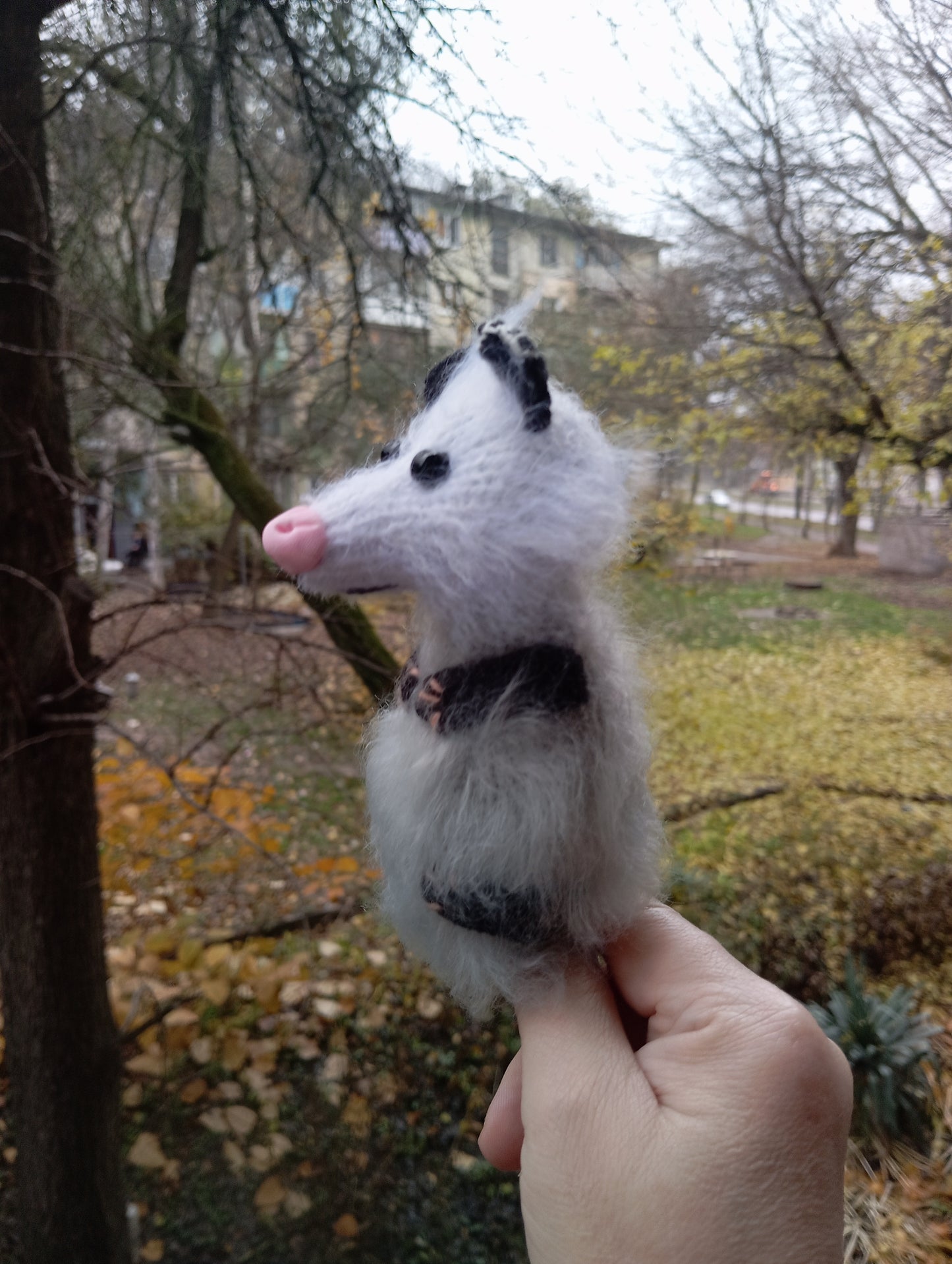 A Knitted Possum Family Plushie, Possum Crochet Figurine