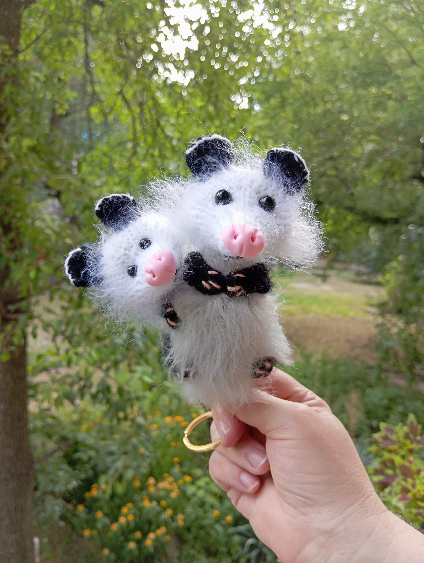 A Knitted Possum Family Plushie, Possum Crochet Figurine