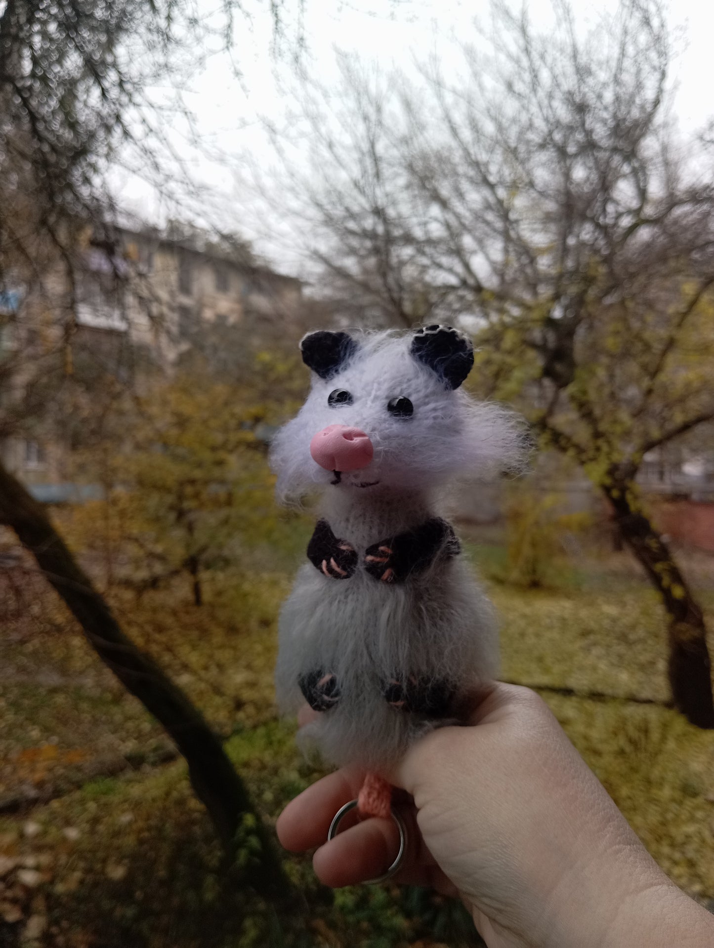 A Knitted Possum Family Plushie, Possum Crochet Figurine