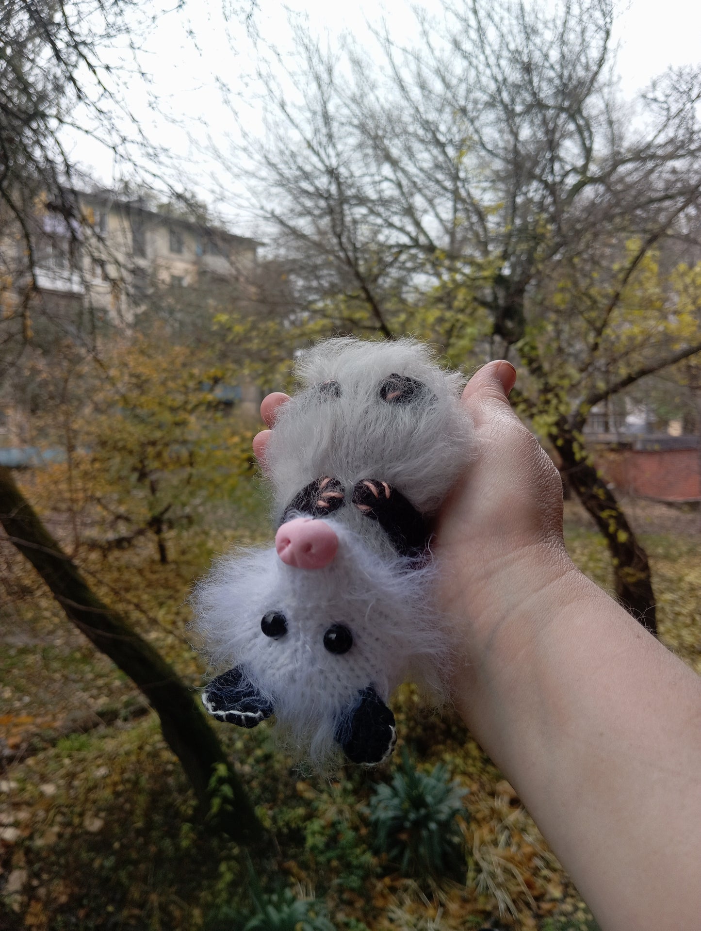 A Knitted Possum Family Plushie, Possum Crochet Figurine