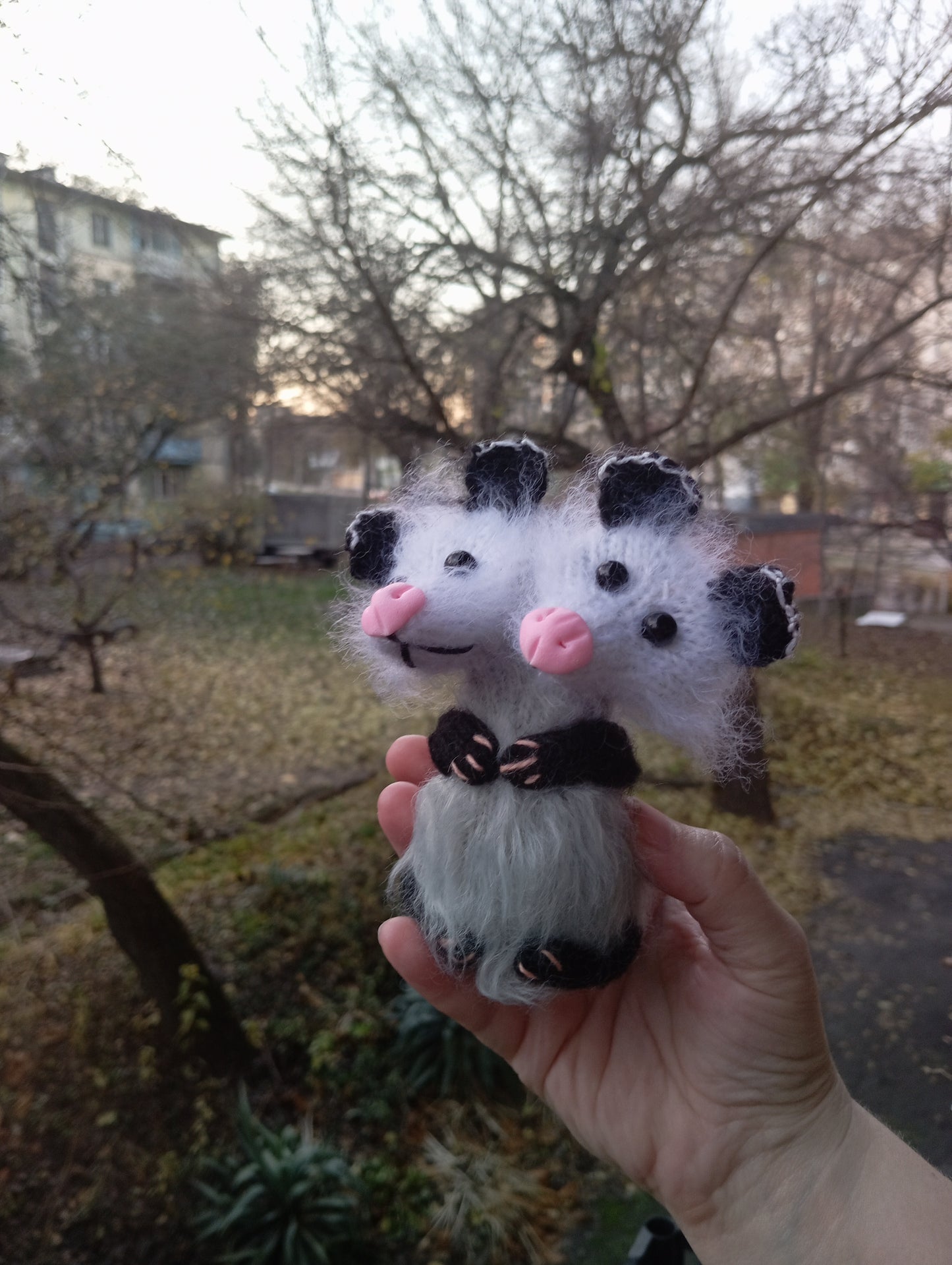 Two headed Knitted possum Plushie, Unique Surreal Possum Monster