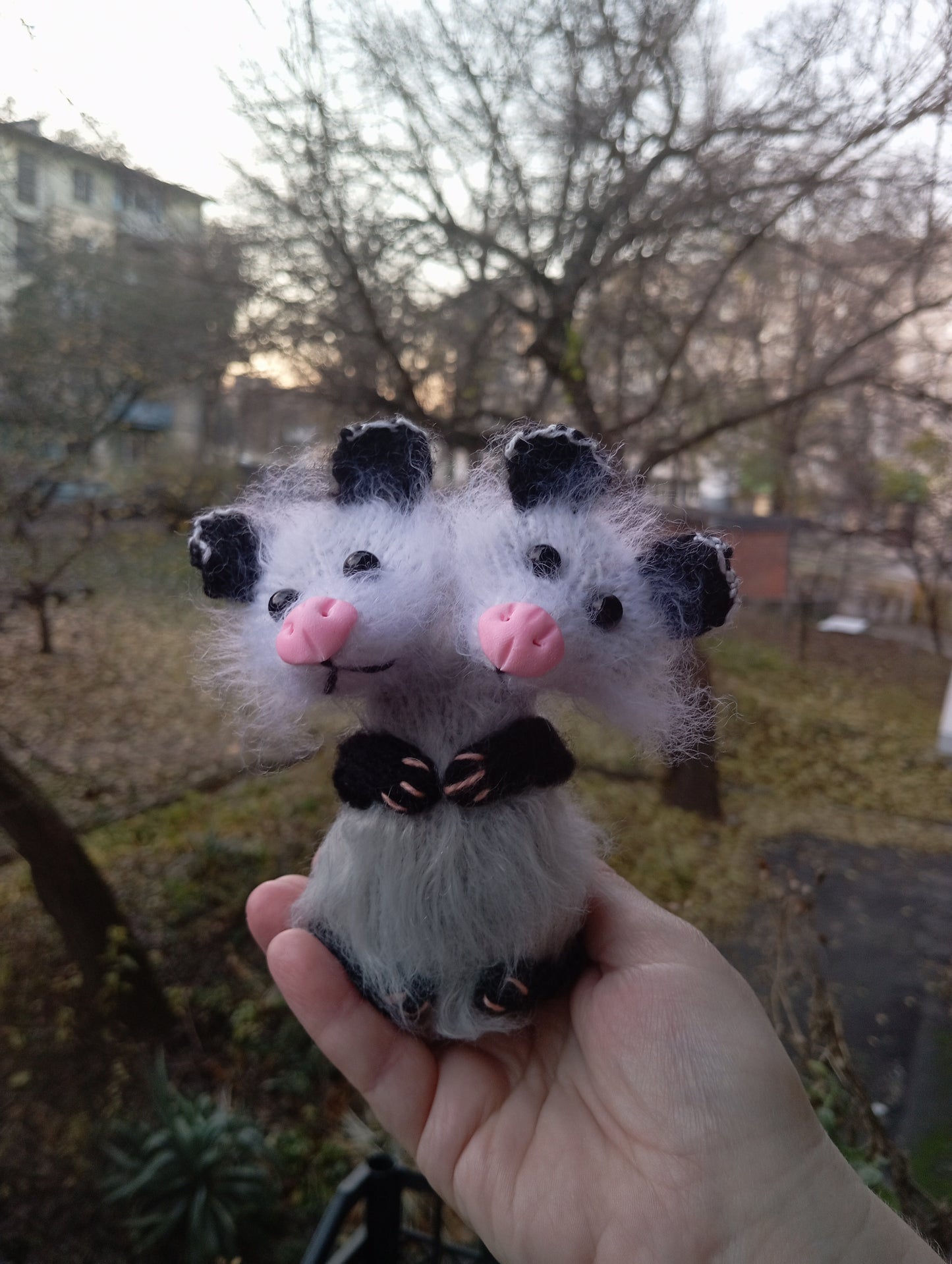 Two headed Knitted possum Plushie, Unique Surreal Possum Monster