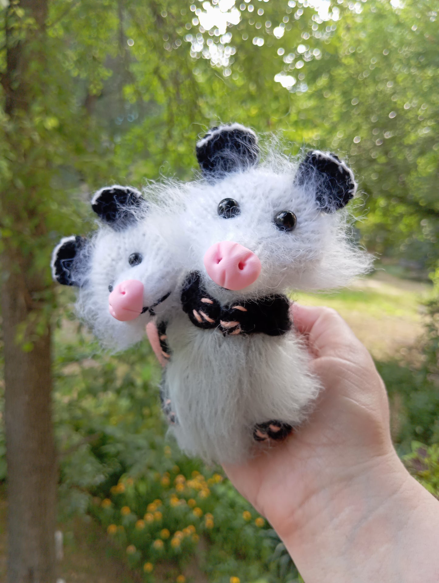 A Knitted Possum Family Plushie, Possum Crochet Figurine