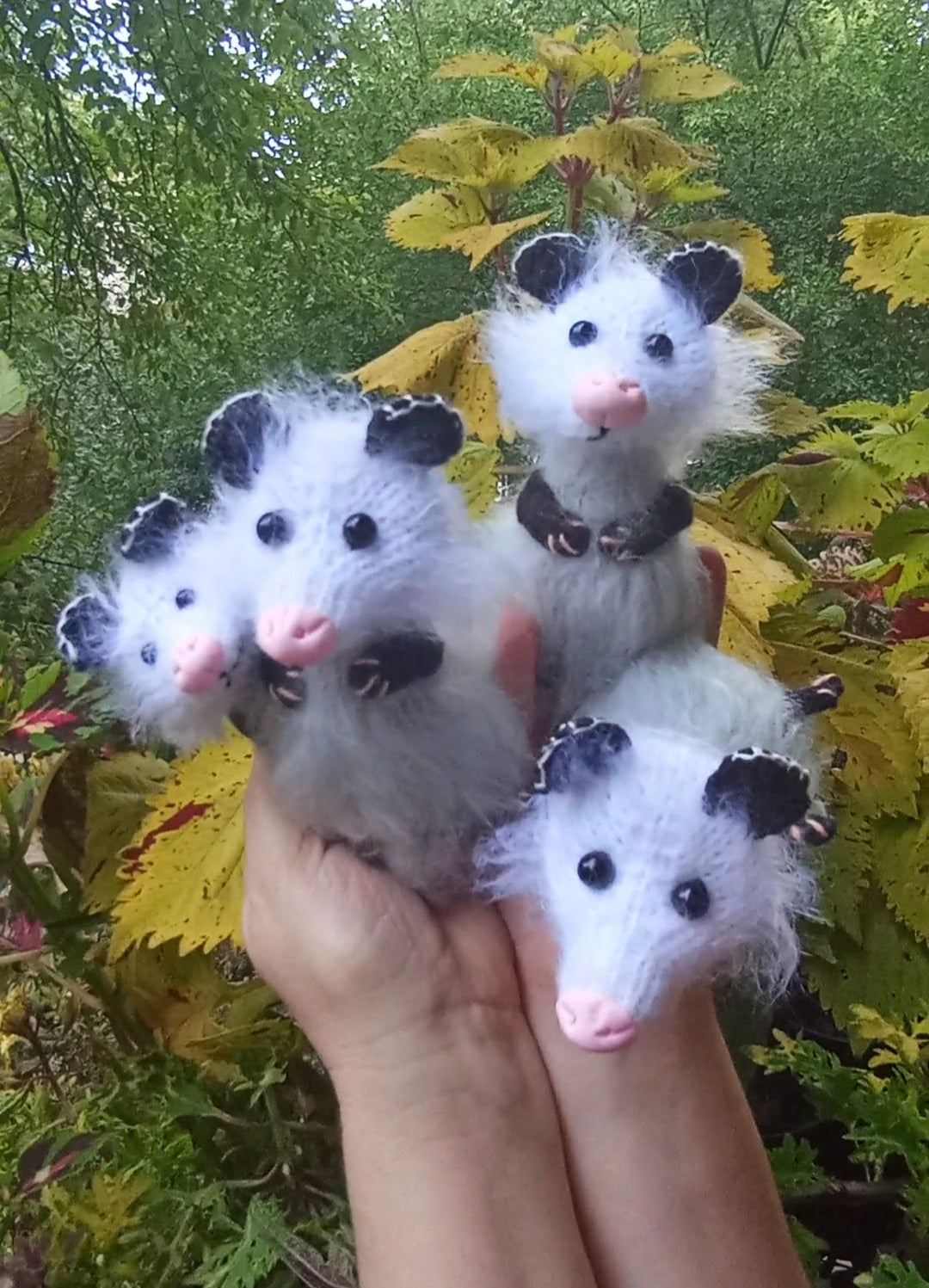 A Knitted Possum Family Plushie, Possum Crochet Figurine