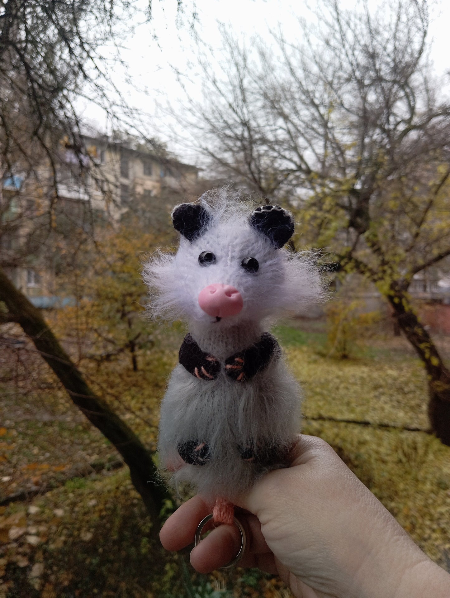 A Knitted Possum Family Plushie, Possum Crochet Figurine