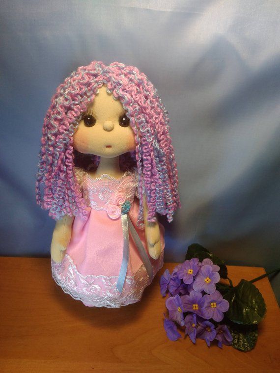 Waldorf cute doll with pink and blue hair