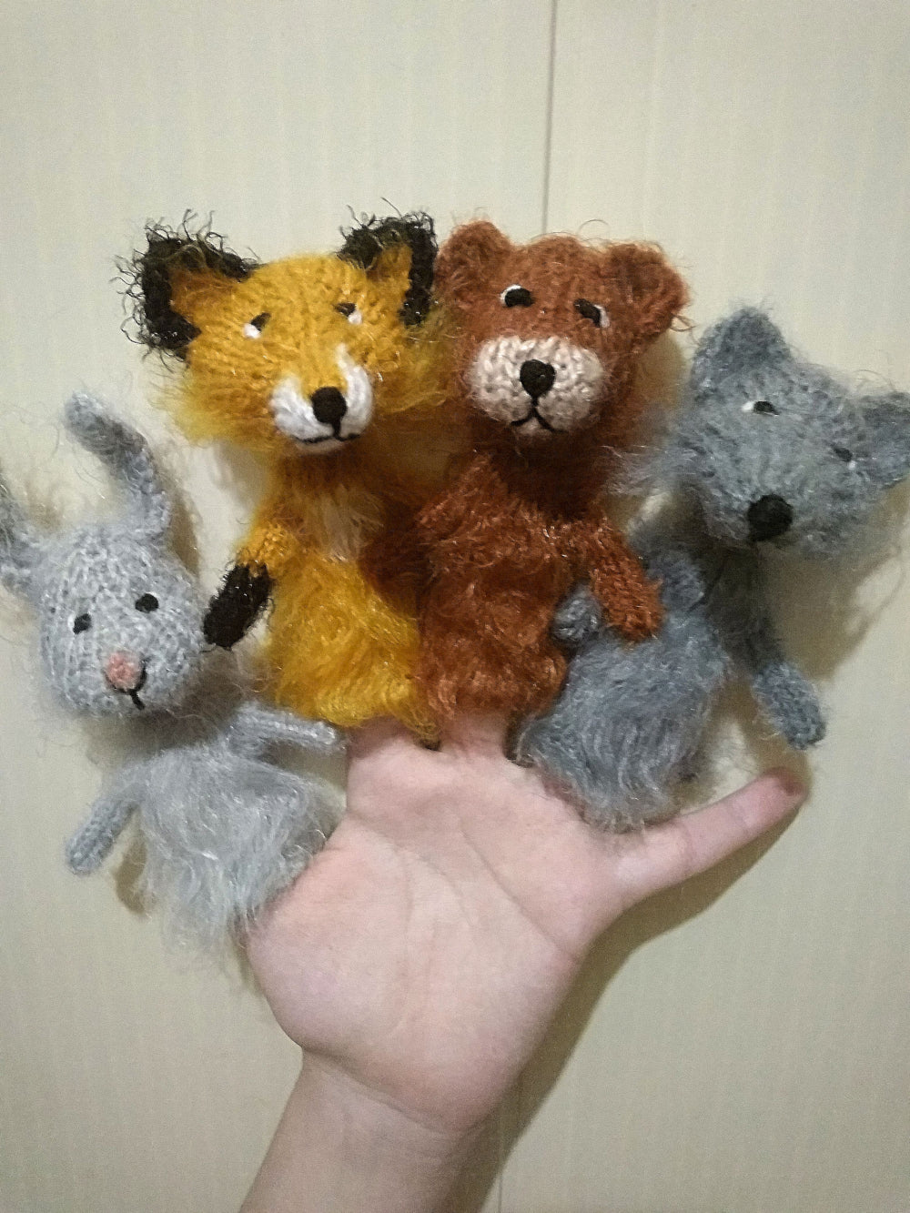 a set of eight finger puppets in the form of different forest animals. Handmade knitted from acrylic yarn. Bunny , wolf, fox, bear.  crochet puppets  quiet book    puppet set Set finger puppets, forest animal puppets, finger theatre, Family friendly quiet story toys , educational school toys kids  Woodland animals toys, Montessori 