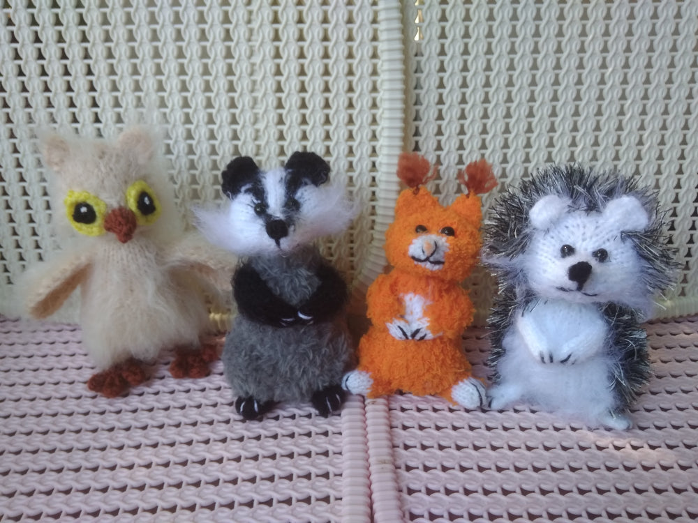 Set of woodland animals toys owl plush squirrel toy hedgehog toy badger